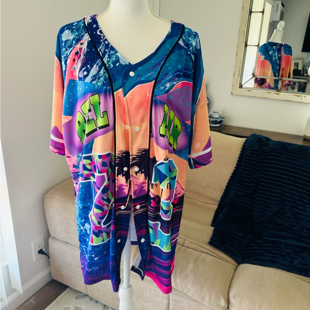 Fresh prince of Bel Air jersey Colorful Graphic Button-Up Shirt